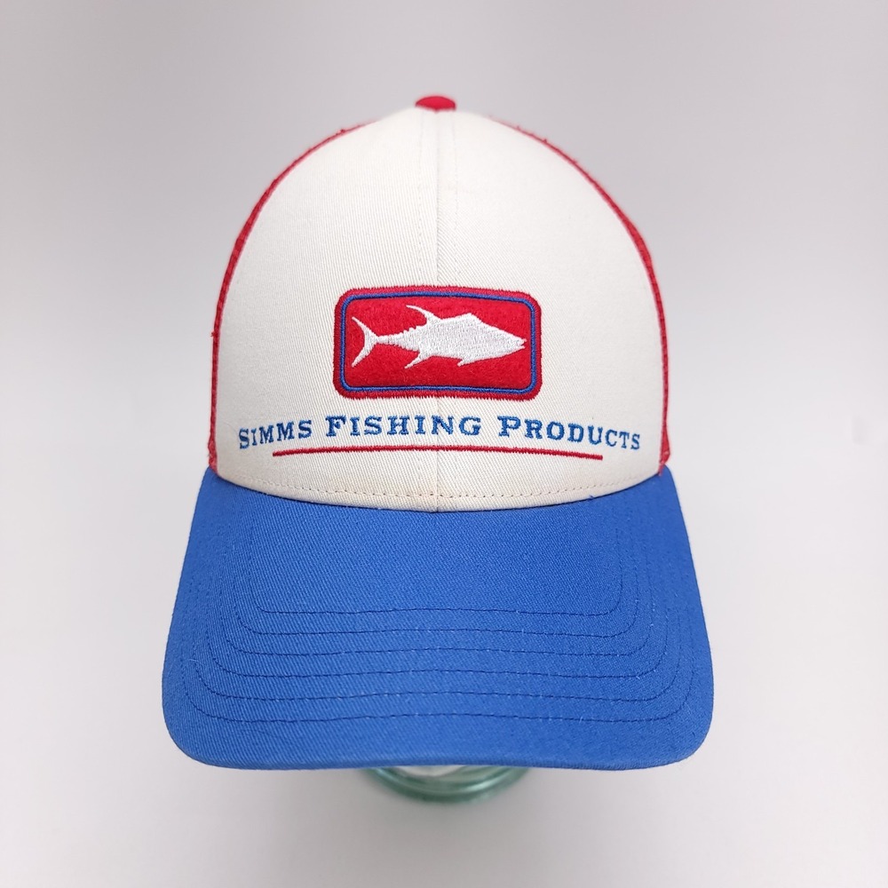Simms Fishing Hat Tuna Icon Patch Trucker Cap Red‎ White Blue Snapback